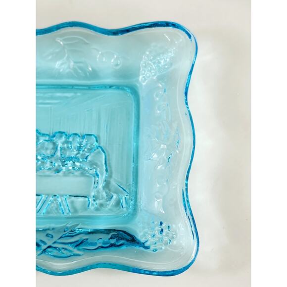 The Last Supper Aqua Blue Indiana Glass Mini Dish Tray 5 1/2" x 3 1/2" 70s Vtg - Picture 5 of 14